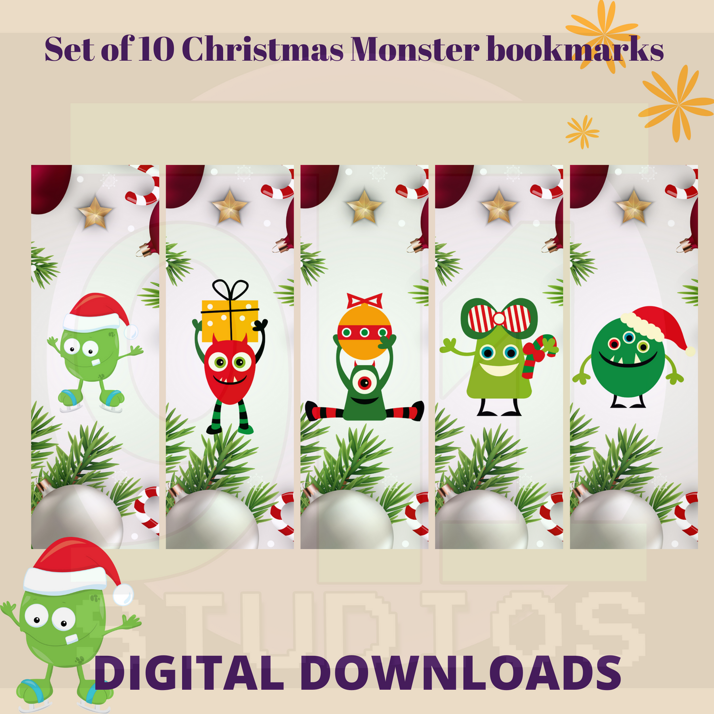 Christmas Monster Bookmarks