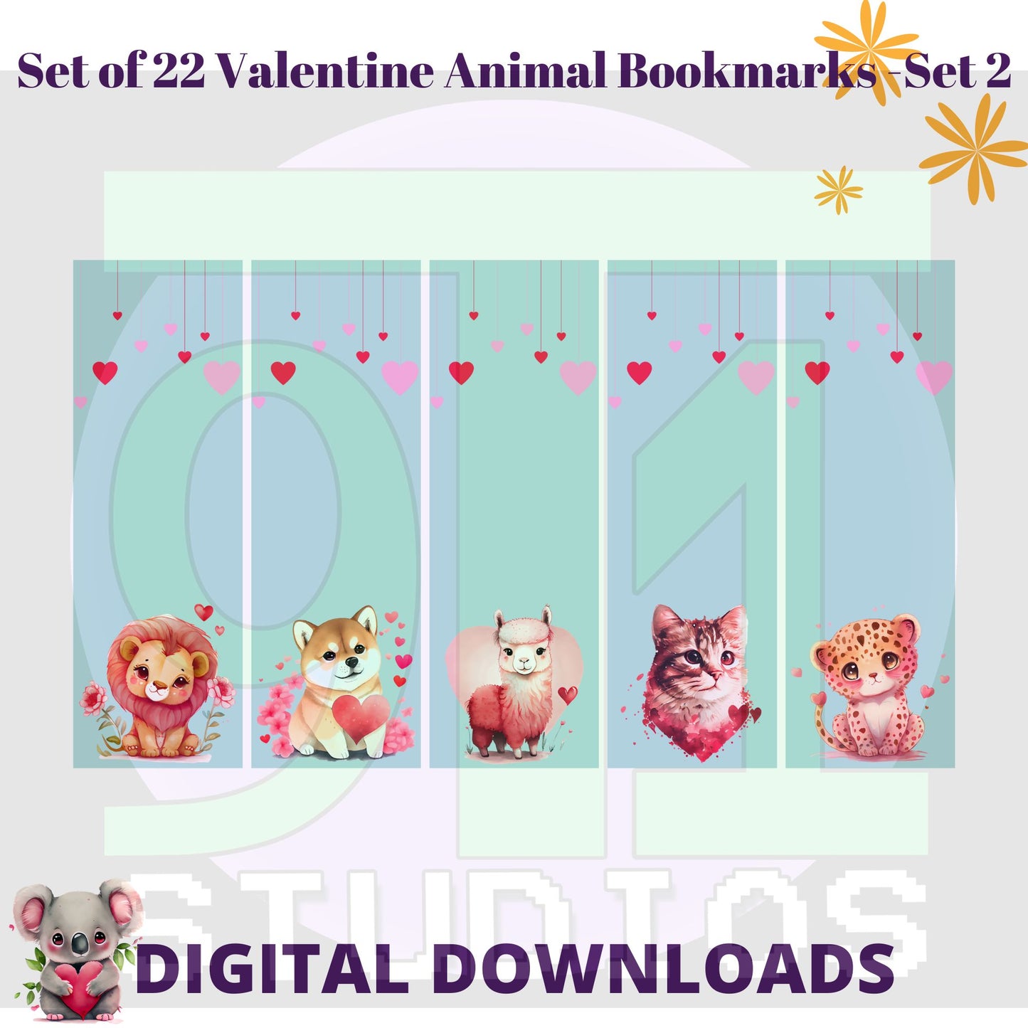 Valentine Animal Bookmarks Set 2