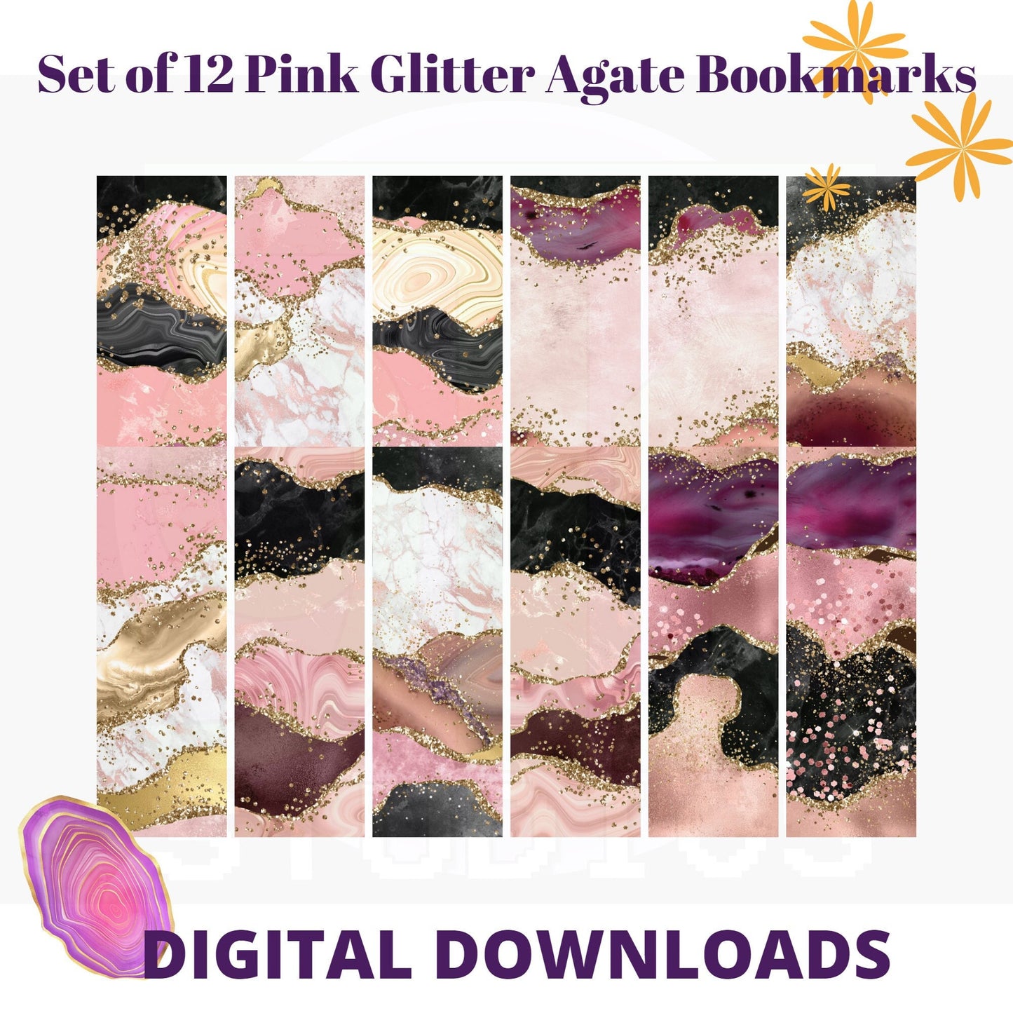 Pink Glitter Agate bookmarks