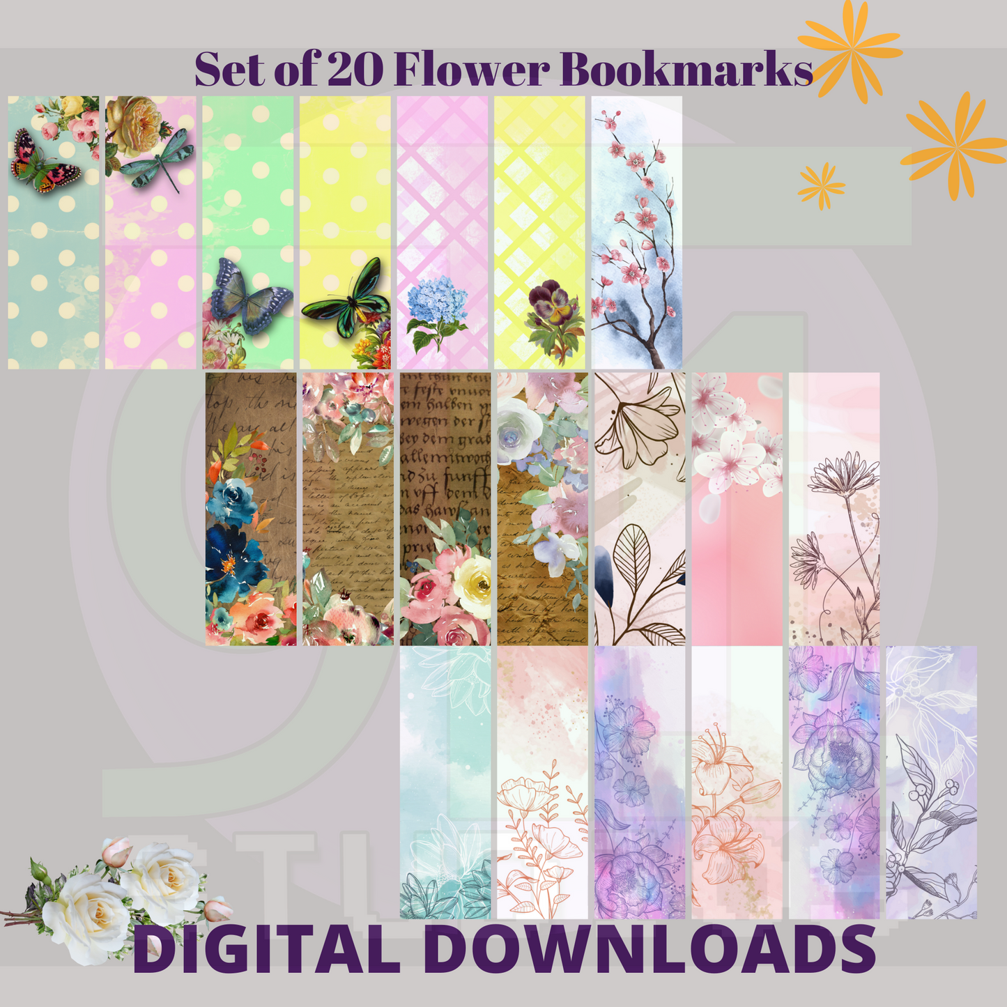 Flower Bookmarks Set 1