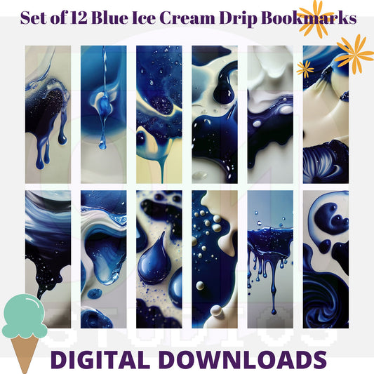 Blue Ice Cream Drip Bookmarks