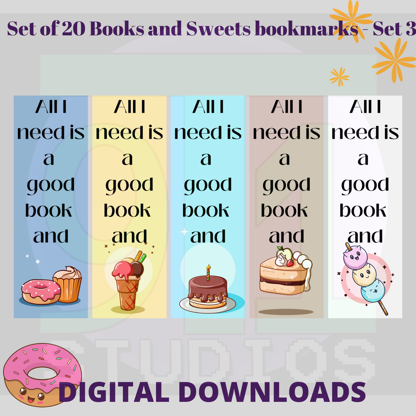 Books And Sweets Bookmarks Set 3