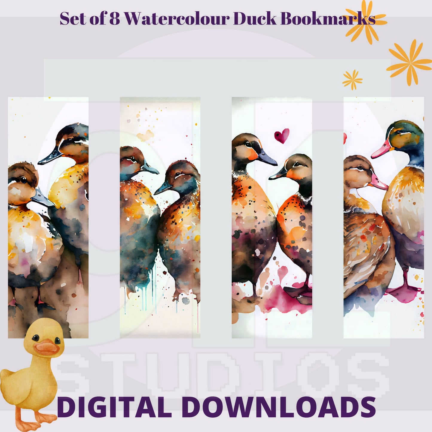 Watercolour Duck Bookmarks