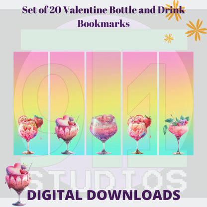 Valentine Bottle And Drinks Bookmarks