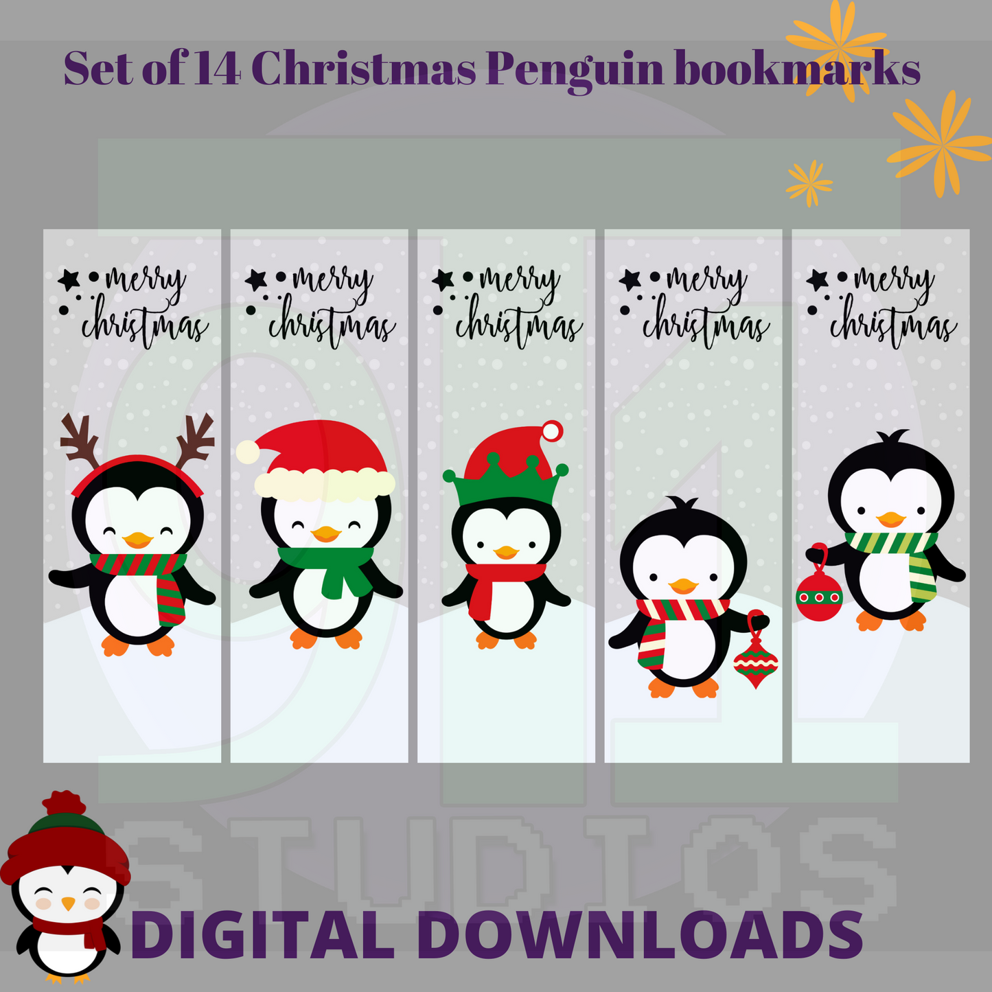 Christmas Penguin Bookmarks