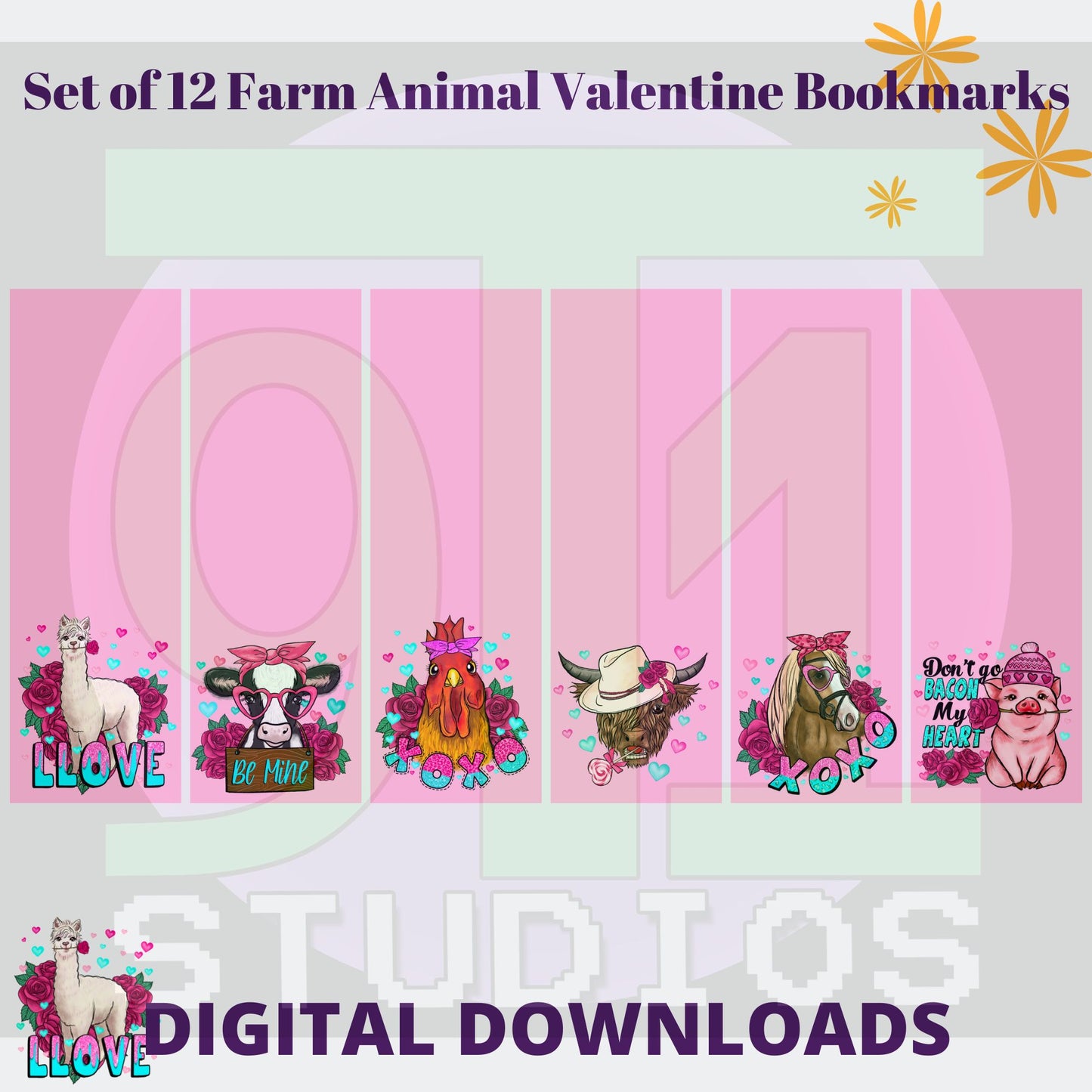Farm Animal Valentine Bookmarks
