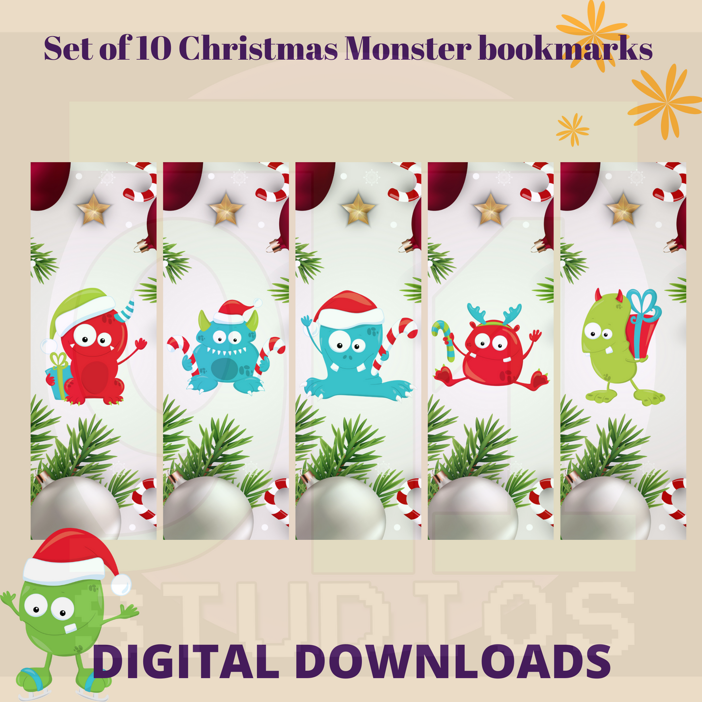 Christmas Monster Bookmarks
