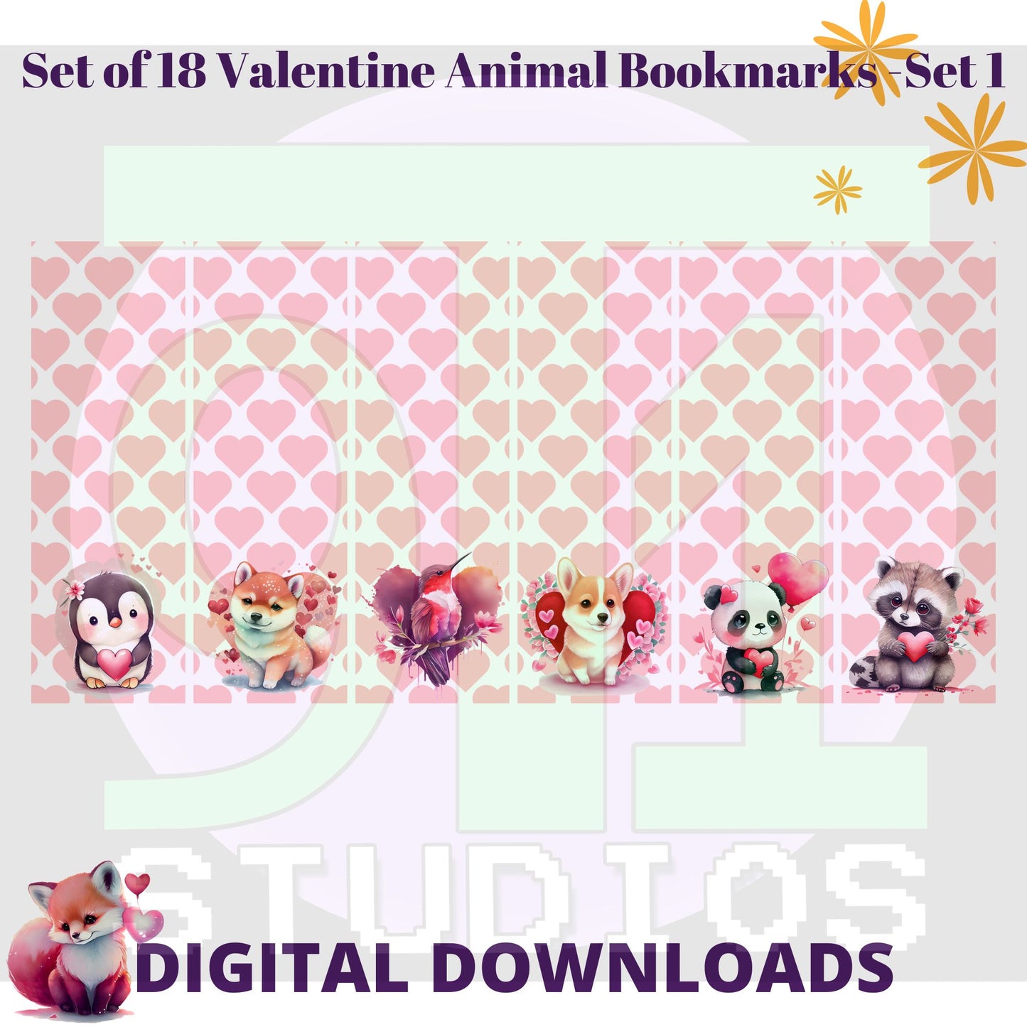 Valentine Animal Bookmarks Set 1