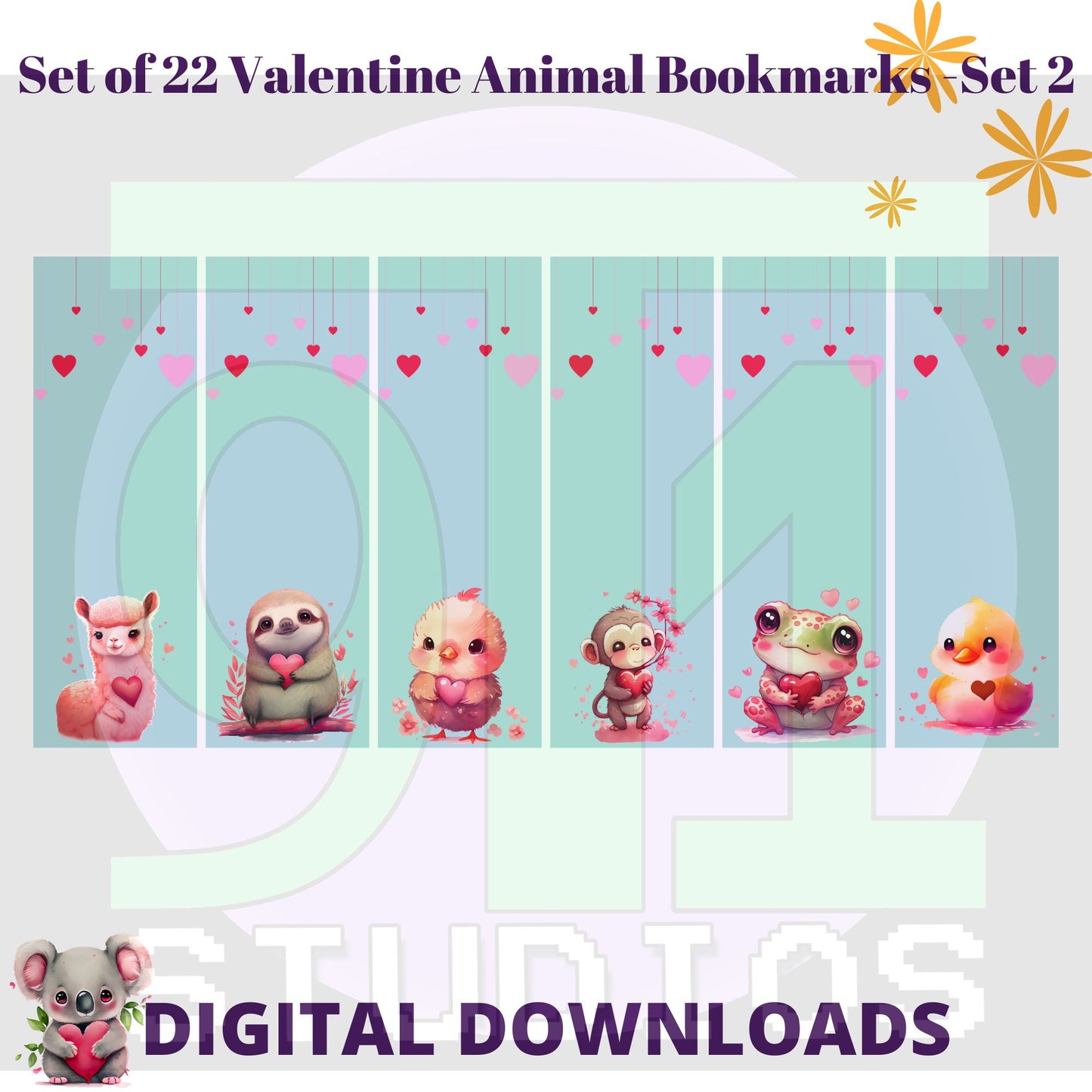 Valentine Animal Bookmarks Set 2