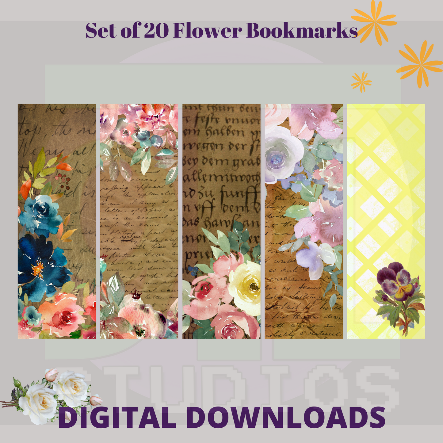 Flower Bookmarks Set 1
