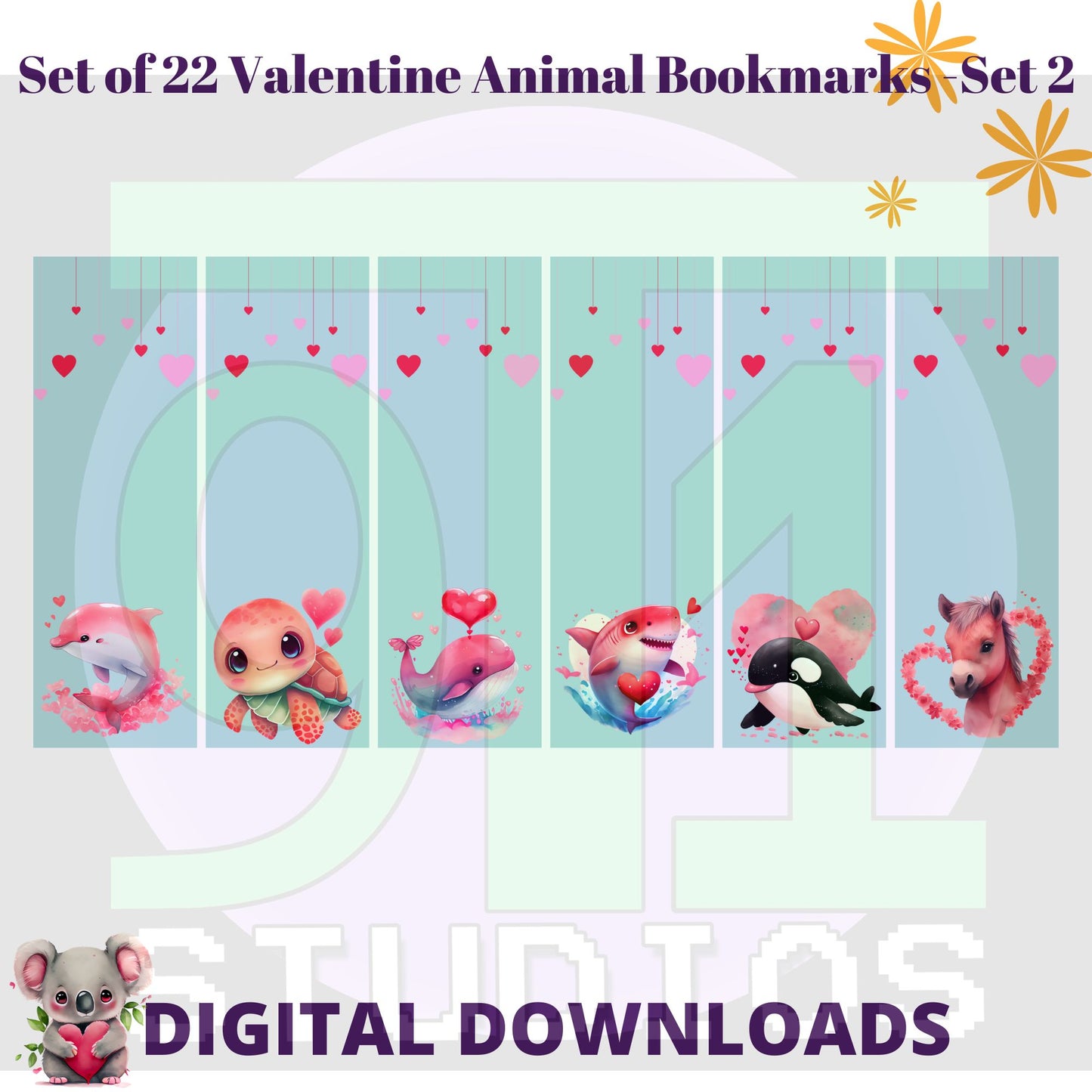 Valentine Animal Bookmarks Set 2