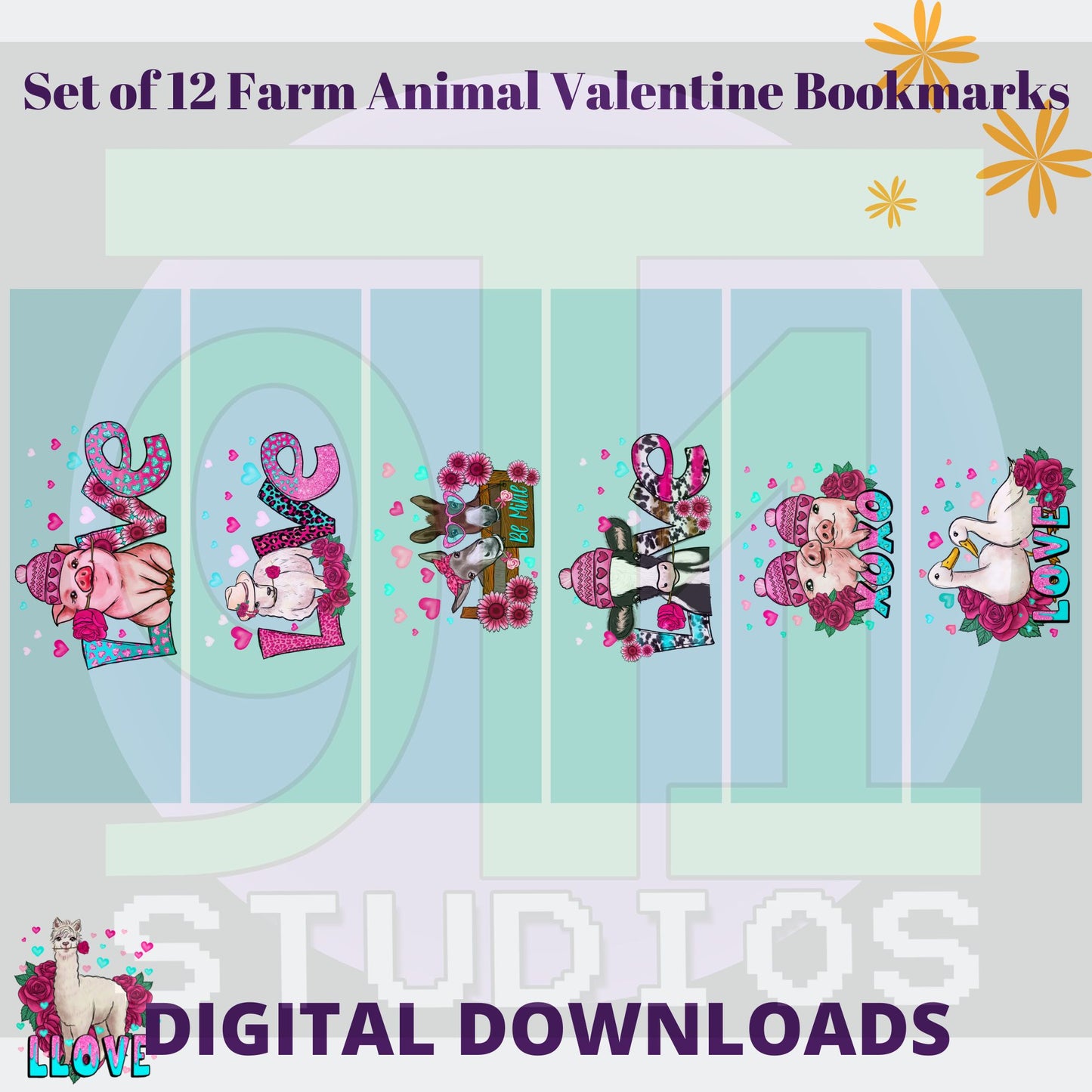 Farm Animal Valentine Bookmarks