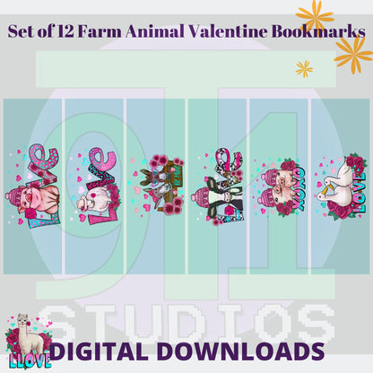 Farm Animal Valentine Bookmarks