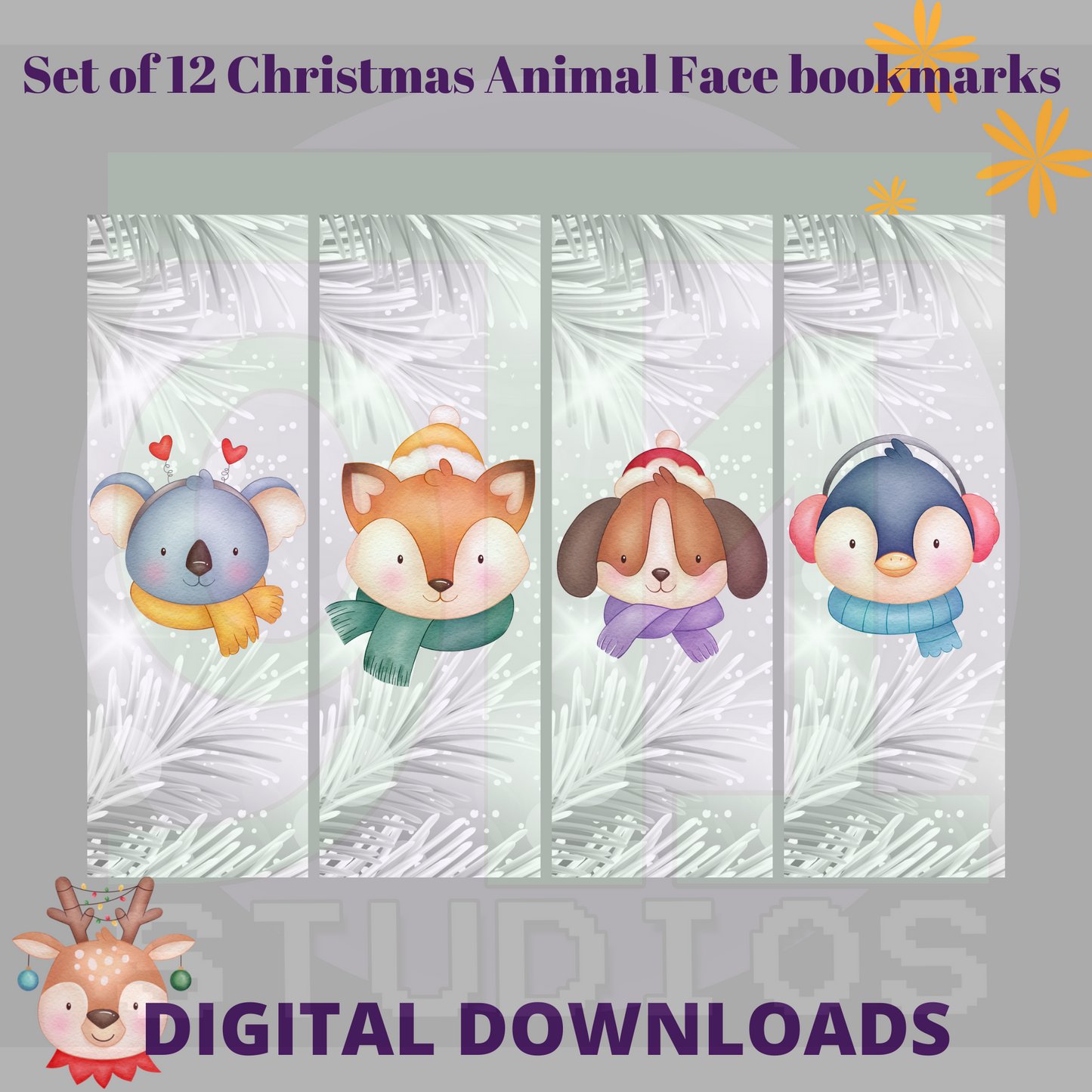 Christmas Animal Face Bookmarks