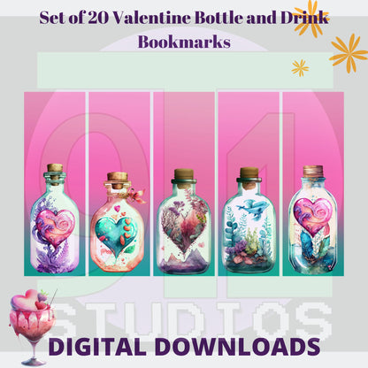 Valentine Bottle And Drinks Bookmarks
