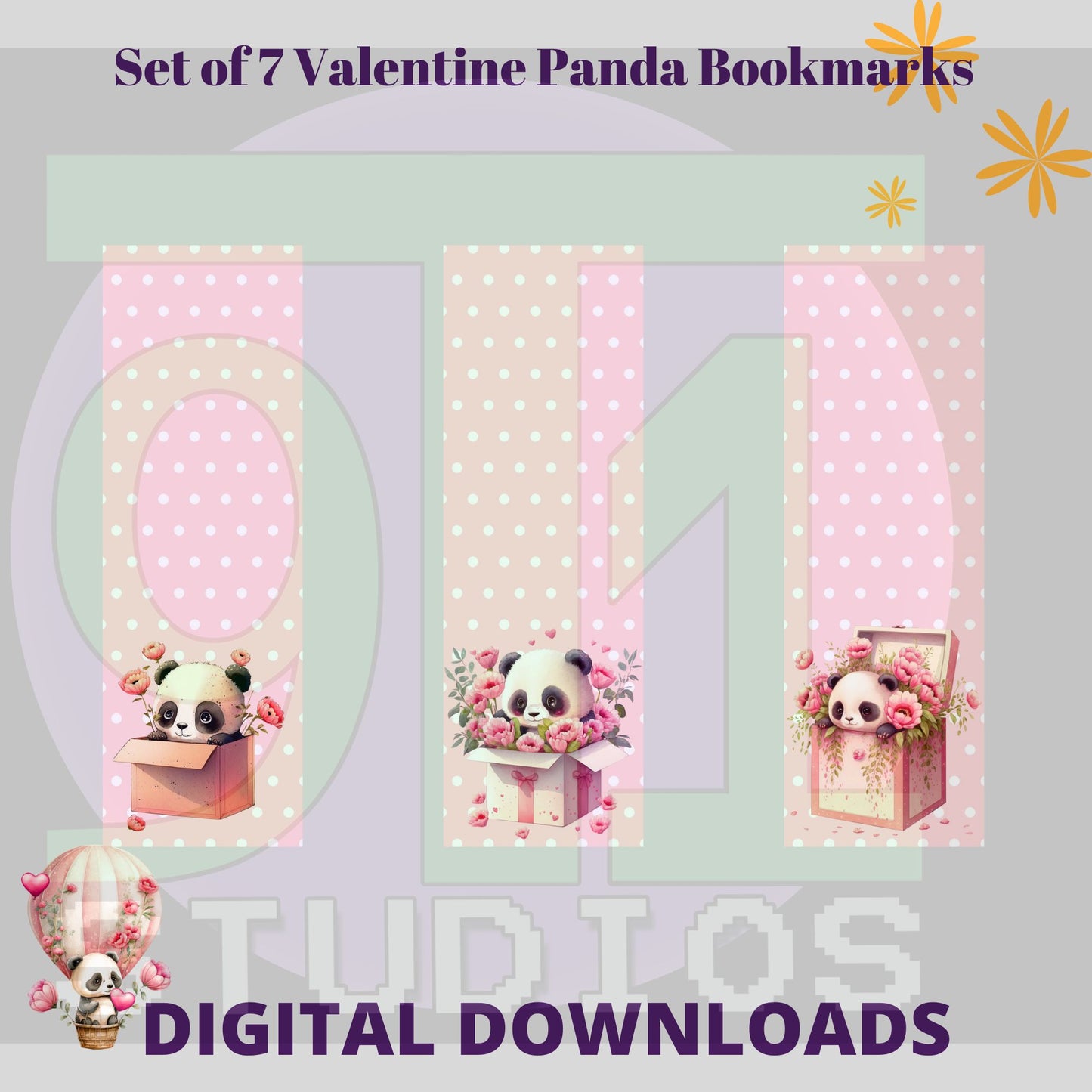 Valentine Panda Bookmarks
