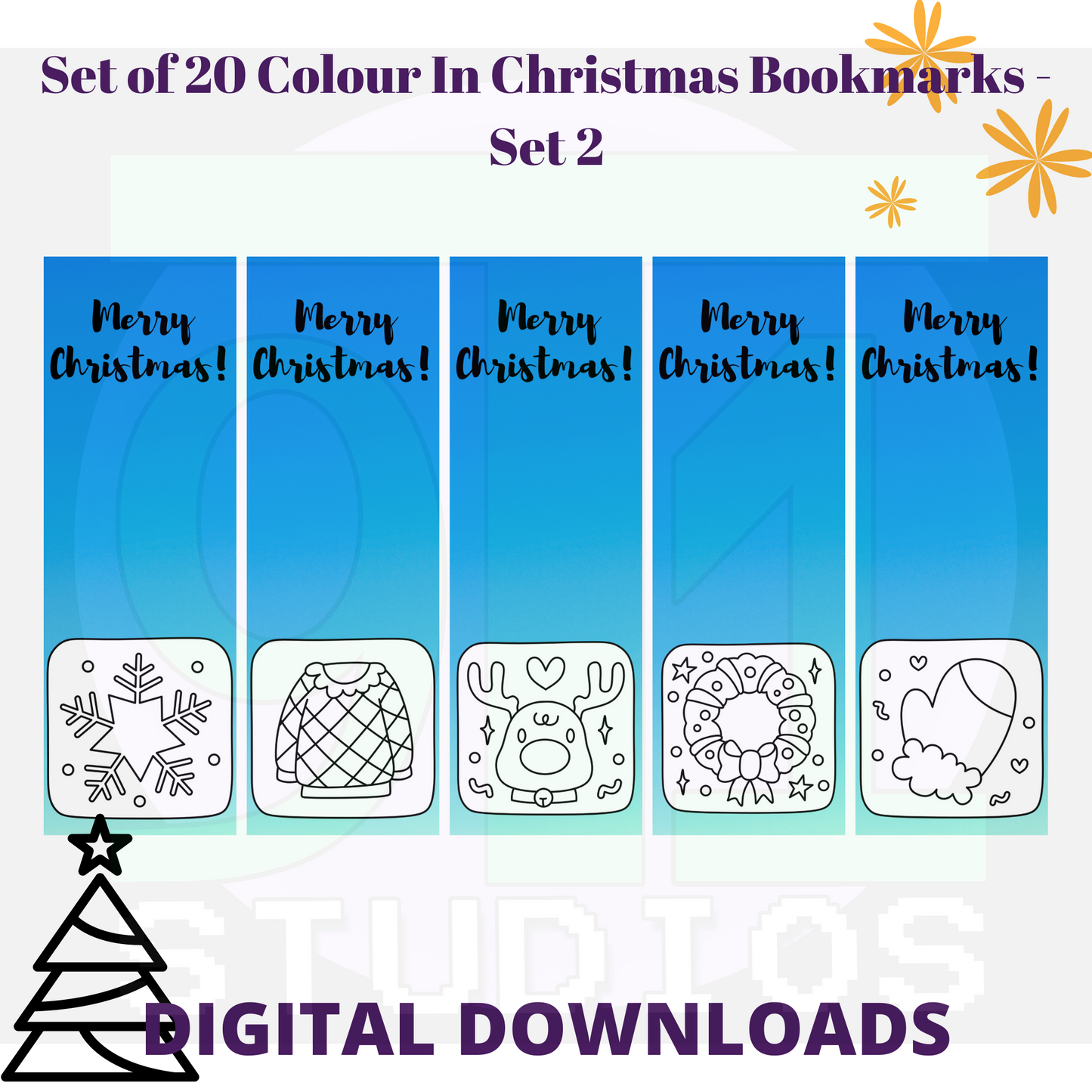 Colour In Christmas Bookmarks Set 2