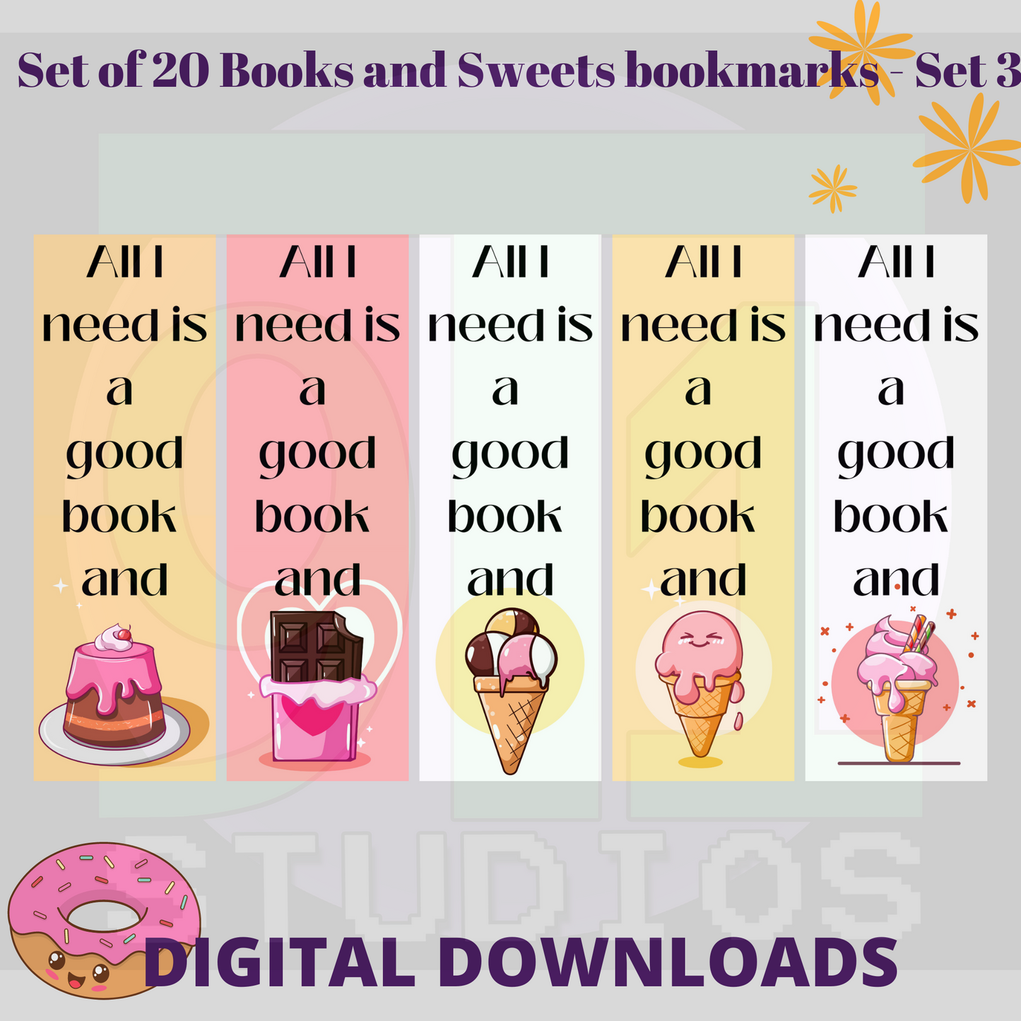 Books And Sweets Bookmarks Set 3