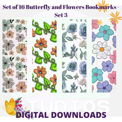 Butterfly and Flower Bookmarks Set 3