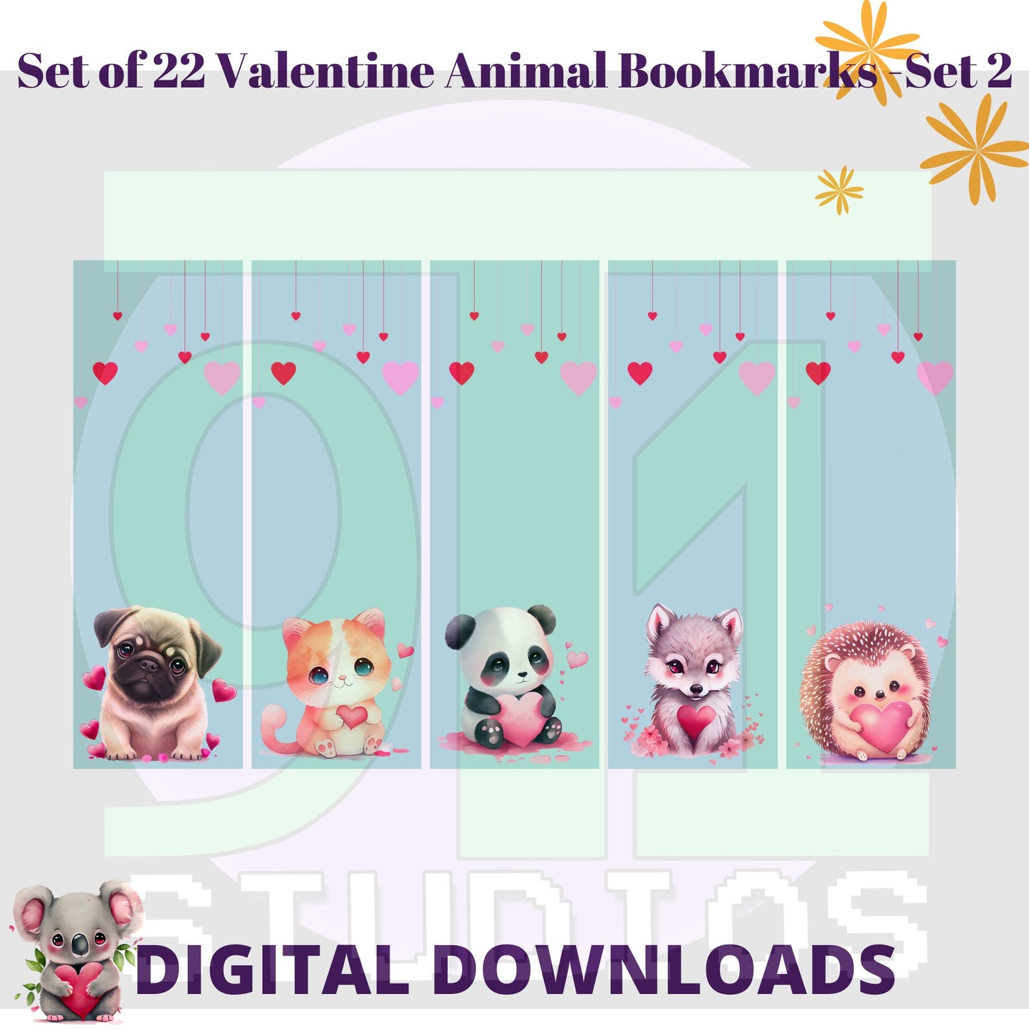 Valentine Animal Bookmarks Set 2