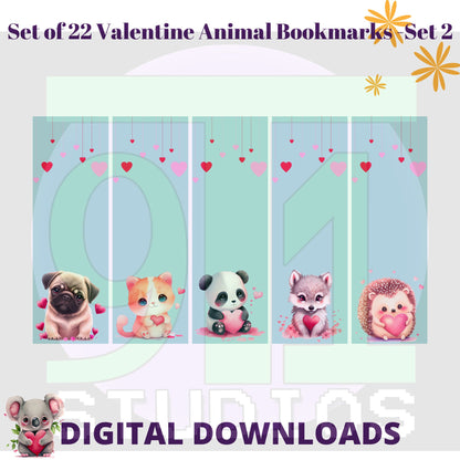 Valentine Animal Bookmarks Set 2