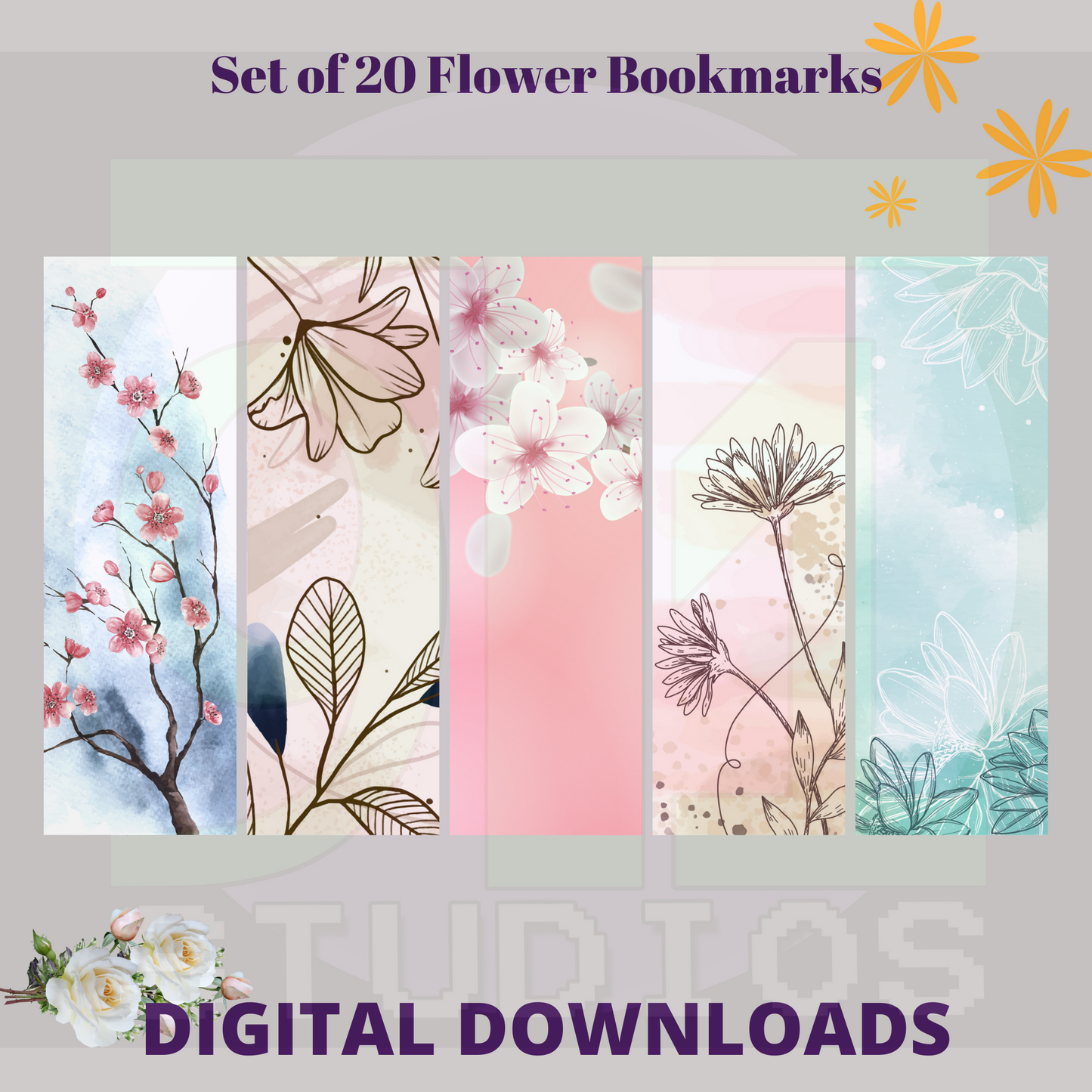 Flower Bookmarks Set 1