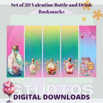 Valentine Bottle And Drinks Bookmarks