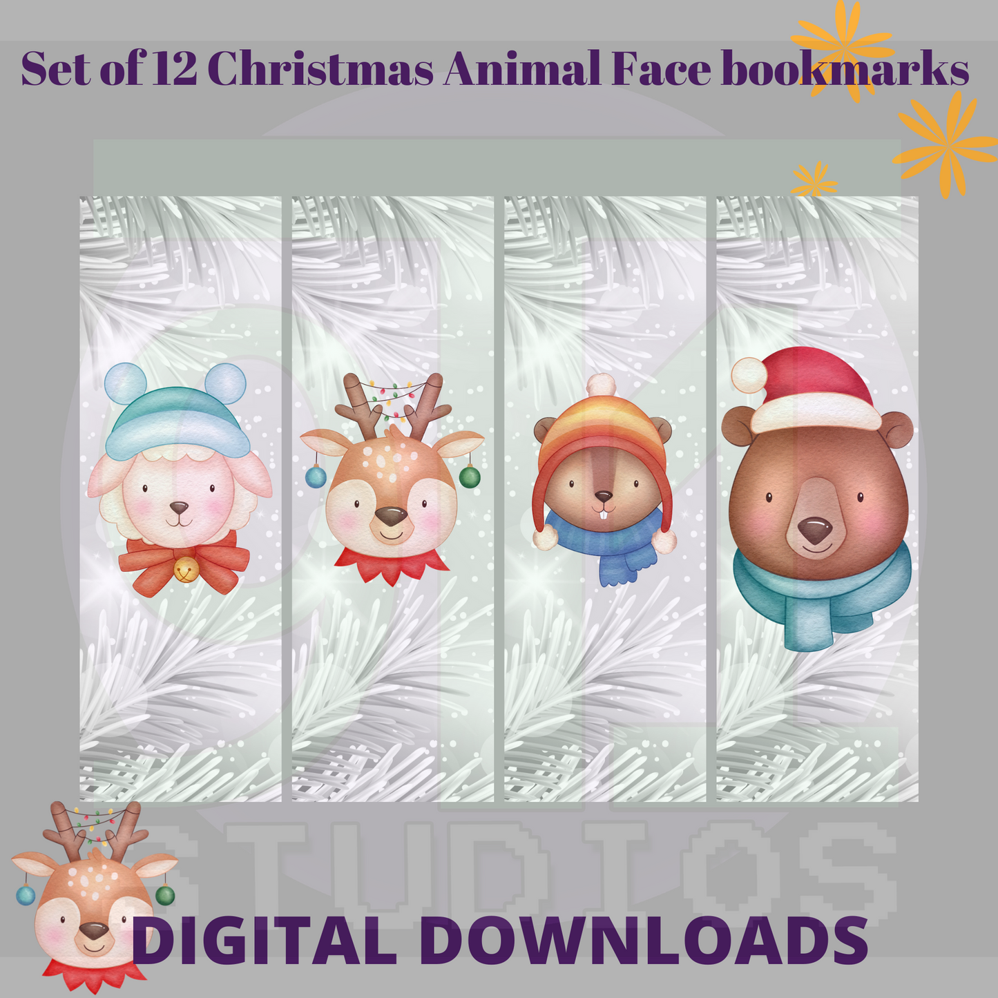 Christmas Animal Face Bookmarks