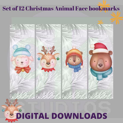 Christmas Animal Face Bookmarks