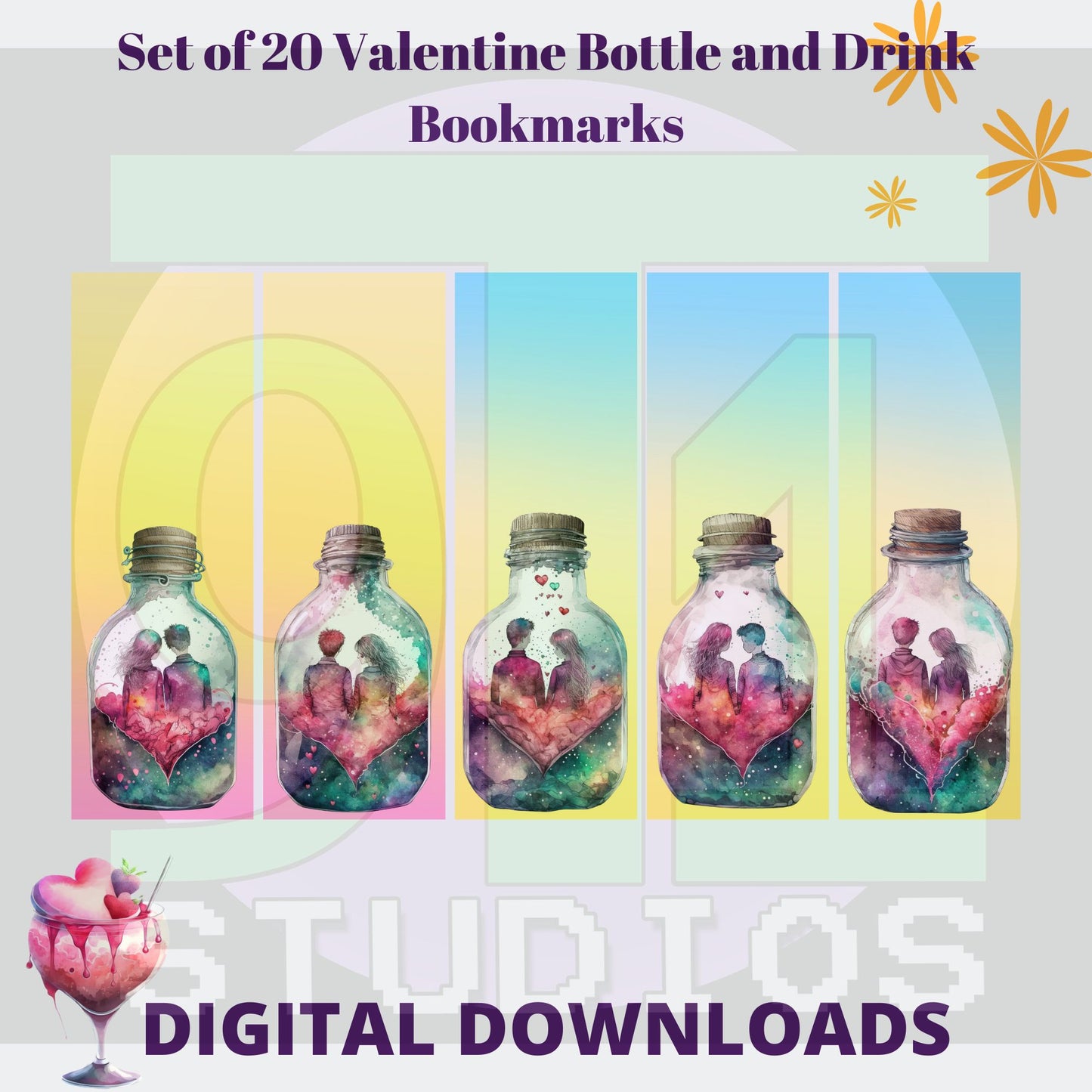 Valentine Bottle And Drinks Bookmarks