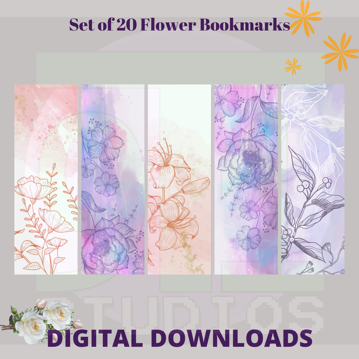 Flower Bookmarks Set 1