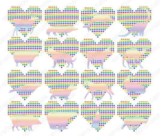 Rainbow Heart Animals digital file