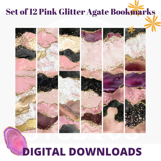 Pink Glitter Agate bookmarks